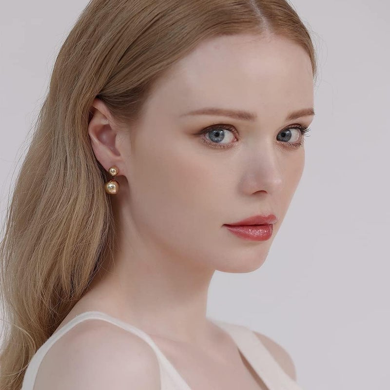 Surrounded Forest Store Double Ball Jacket Earrings for Women Front Back 2 in 1 Stud Earrings Pearl Ball Earrings - Image 4